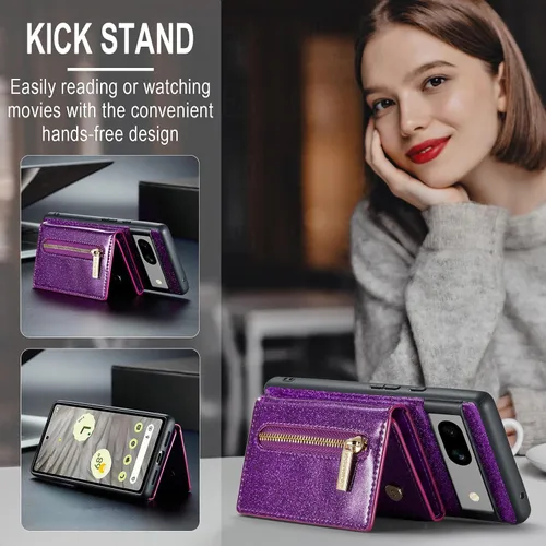 Vista 2 de Asuwish Funda para teléfono para Google Pixel 7A 5G 2023 con protector de pantalla de vidrio templado y ranura para tarjeta de crédito, soporte