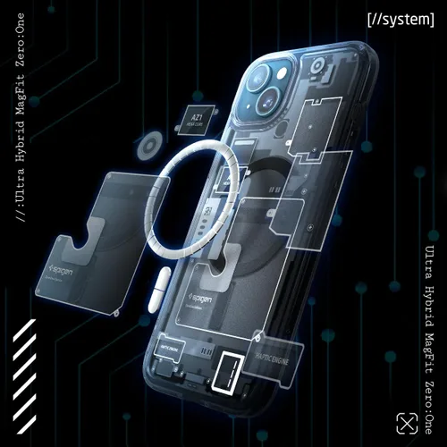 Vista 3 de Spigen - Funda Ultra Hybrid MagFit con impresión digital directa para iPhone 15/14/13, diseño Zero One, color negro, compatible con MagSafe