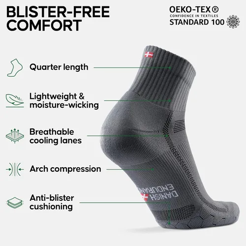 Vista 2 de DANISH ENDURANCE Paquete de 3 calcetines para correr para largas distancias, trimestre, hombres y mujeres