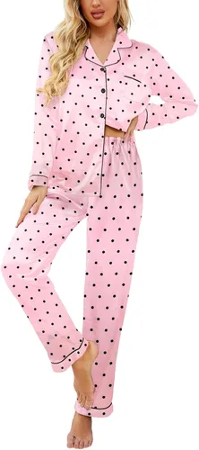 Vista 22 de Ekouaer - Conjunto de pijama de satén de seda clásico con botones para mujer, de manga larga Verde militar