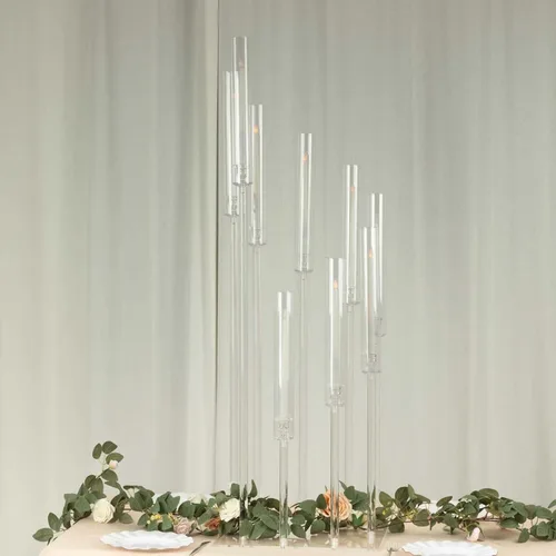 Vista 8 de Efavormart - Candelabro de acrílico transparente con 9 brazos, soporte para velas con base cuadrada, 4 pies de alto