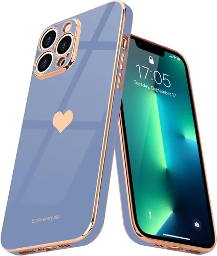Vista 9 de Teageo Funda para iPhone 13 Pro para mujeres y niñas, diseño de corazón de amor, cubierta trasera suave, protección completa de la cámara, Negro