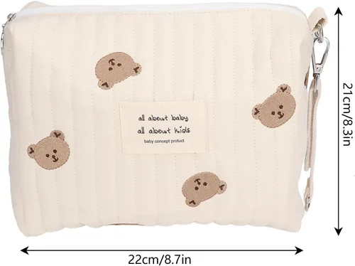 Vista 8 de Bolsa de pañales pequeña, bolsa de pañales acolchada de algodón con bonito patrón, bolsa de almacenamiento de pañales con ganchos para cochecito