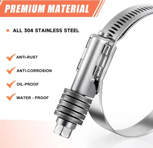 Vista 5 de Paquete de 2 abrazaderas de manguera sin fin de alta resistencia, rango ajustable de 1"-1 3/4" (25-45mm), abrazaderas de manguera de engranaje sin
