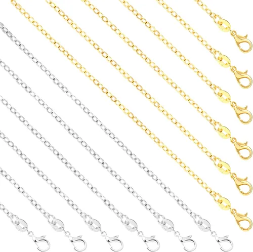 Vista 8 de SANNIX Paquete de 50 cadenas chapadas en oro, cadena de cable, collar a granel para hacer joyas, suministros de 18.0 in