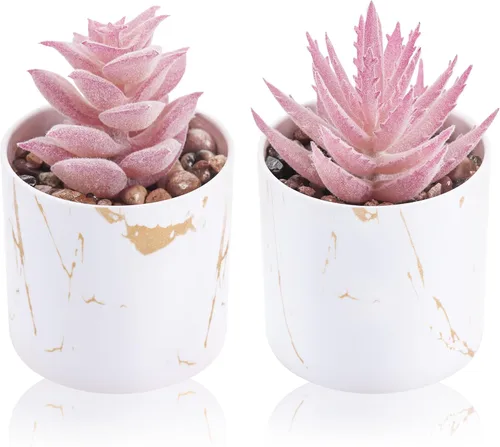 Vista 7 de Der Rose Juego de 2 plantas suculentas artificiales Mini plantas suculentas falsas para accesorios de oficina y hogar para mujeres