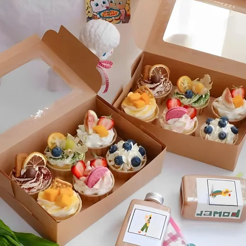 Vista 7 de 20 cajas de panadería marrones de 8 x 6 x 2.5 pulgadas con ventana, cajas de galletas para embalaje, cajas de golosinas para cupcakes, día de San