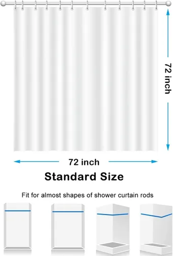 Vista 5 de Forro de cortina de ducha de 72 x 72 pulgadas, forro de plástico lavable para cortina de ducha interior de PEVA, cortinas de ducha para baño