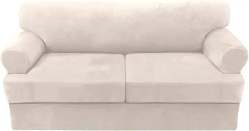 Vista 9 de OOCCO Funda para sofá con cojines en forma de T, funda de terciopelo para sillón, protector de muebles, fundas elásticas para sofá con cojines
