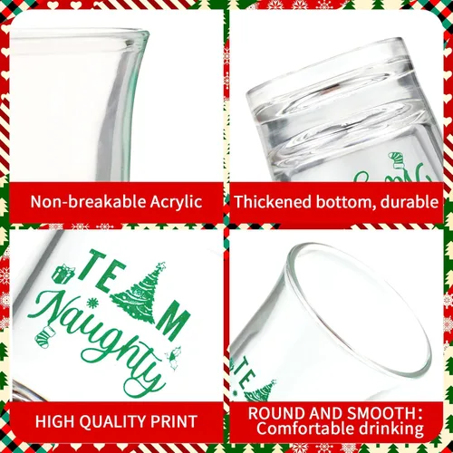 Vista 4 de Nosiny 24 vasos de chupito de Navidad de 1.2 onzas, Team Naughty Team Nice Novedy, vasos de chupito acrílicos transparentes para fiestas de Navidad