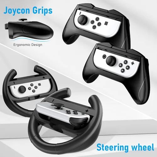 Vista 5 de 27 In 1 Switch OLED Accessories Bundle Kit for Nintendo Switch OLED, Switch OLED Carrying Case and Protective Case Cover, Joycon Grips and Wheels