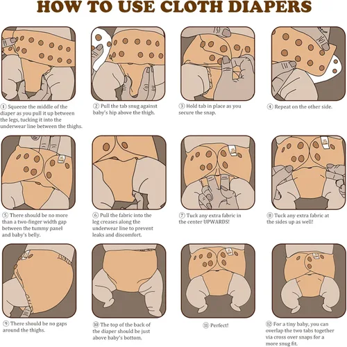 Vista 4 de Mama Koala Pañales de tela para bebé 2.0 con 6 insertos (hojas neutrales), con 2 bolsas impermeables para húmedo y seco