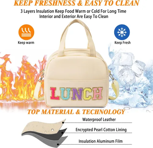 Vista 3 de Bolsa de almuerzo para mujer, lonchera aislada personalizada para adultos con correa ajustable para el hombro, reutilizable, congelable, lonchera