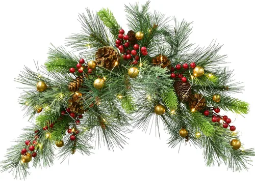 Vista 7 de DearHouse - Botín de Navidad artificial de 24 pulgadas, botín de buzón de Navidad con colección invernal de pino y luces LED para decoración