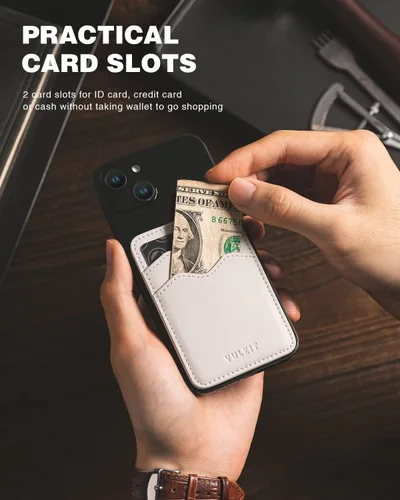 Vista 2 de VULKIT Soporte adhesivo para tarjetas Compatible con iPhone, cartera de cuero para teléfono celular, estuche para tarjetas de crédito, adhesivo