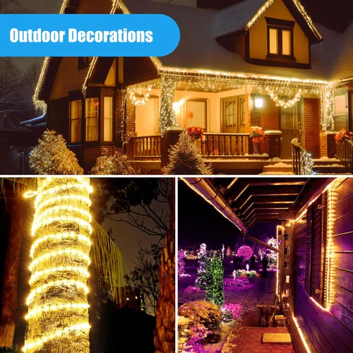 Vista 4 de Tira de luces LED para exteriores, 108 luces LED de 16 pies, conectables y flexibles, enchufe de 110 V, impermeable, luces de tubo clásico