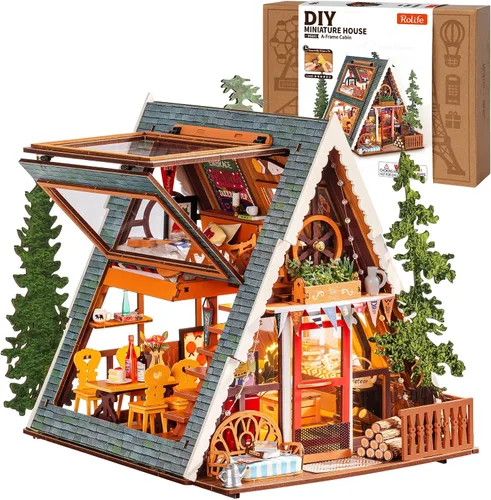 Rolife Kits de Casa en Miniatura DIY Cabaña con Marco en A, Kit de Construcción de Casa Pequeña Mini Casa para Adolescentes, Manualidades DIY para