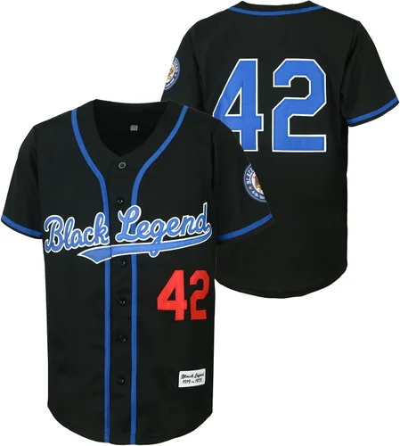 Dabuliu Camiseta de béisbol retro Black Legend 42 para hombre, parches bordados, camisetas hipster hip hop cosidas