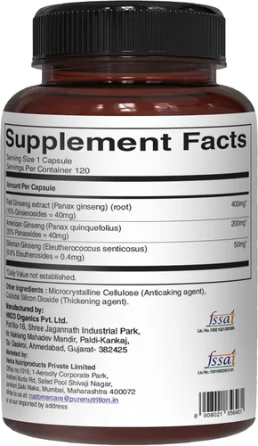 Vista 3 de Pure Nutrition Triple Ginseng 650mg 120 cápsulas Complejo para hombres y mujeres Combinación altamente efectiva de ginseng rojo, americano