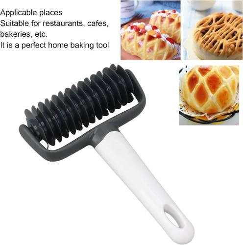 Vista 2 de Cortador de celosía de pizza, cortador de masa de pastel, cortador de rodillo de celosía de pastelería con mango largo para hacer bricolaje pan