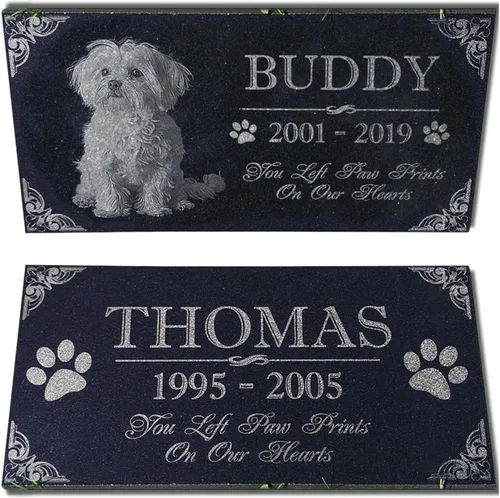You Left Paw Prints on Our Hearts - Piedras conmemorativas para mascotas, lápida personalizada, placa de jardín de granito negro absoluto grabada