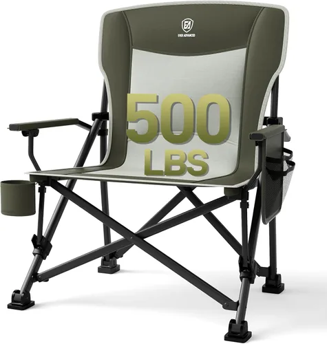 Vista 16 de EVER ADVANCED Silla de campamento plegable de gran tamaño, para adultos, silla de césped resistente con bolsillos laterales, silla cuádruple