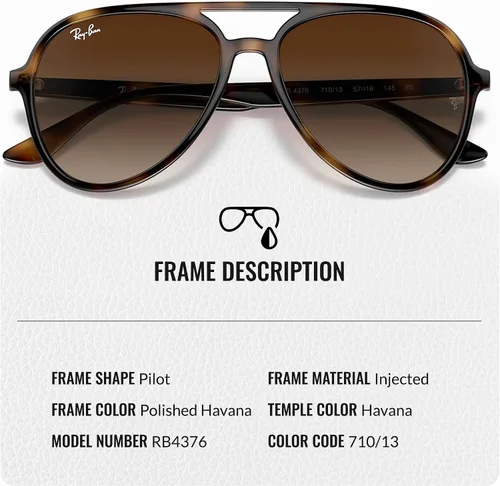 Vista 3 de Ray-Ban RB4376 Pilot Shaped Sunglasses for Men & Women with Official RAYBAN Eyewear Kit