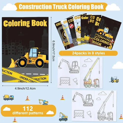 Vista 2 de Clabby 24 piezas de camiones de construcción, libro para colorear, construcción, fiesta de cumpleaños, libro para colorear de construcción