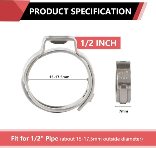 Vista 3 de EFIELD - Paquete de 100 anillos de abrazadera de acero inoxidable de 1/2 pulgada para tubos Pex (CLAMP017)