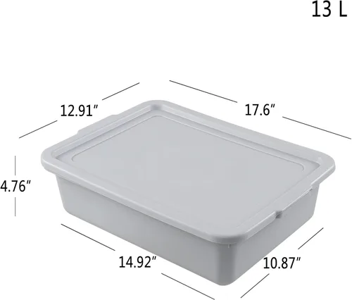 Vista 2 de Saedy Paquete de 3 Tinas de Servicio de Alimentos de 13 L con Tapa, Tina de Platos de Restaurante de Grado Alimenticio, Gris