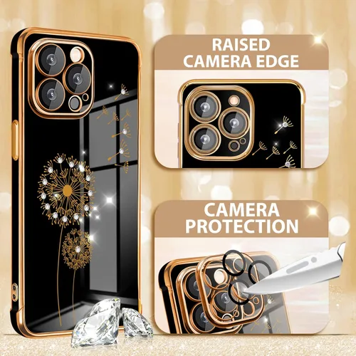 Vista 3 de Petitian Funda para iPhone 14 Pro Max, diseño de diente de león con purpurina para mujeres y niñas, para iPhone 14 Pro Max, cubierta femenina