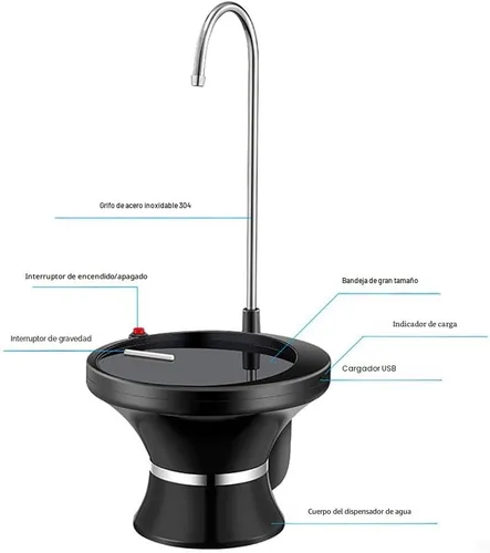 Vista 2 de Bomba dispensadora de agua potable, bomba eléctrica automática para botellas de agua potable para jarras de agua de 2-5 galones, recargable por USB