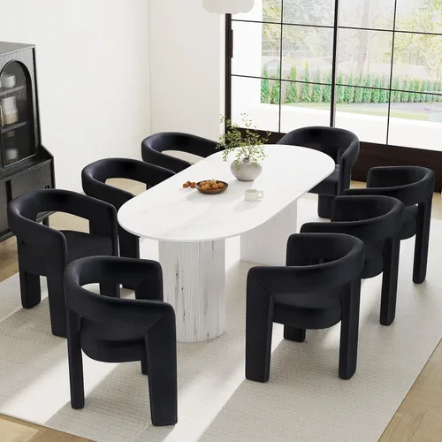 Vista 32 de RIVOVA Silla de comedor moderna de barril, silla lateral acolchada en lino con brazos cómoda para tocador, silla para comedor, sala de estar
