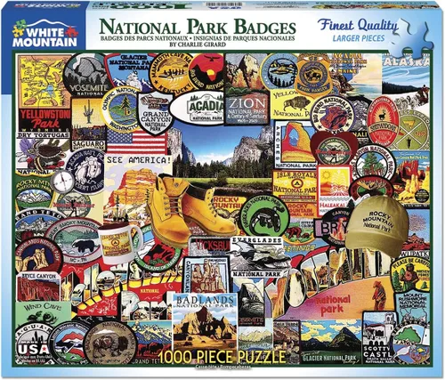 Vista 2 de White Mountain Puzzles Insignias del Parque Nacional, rompecabezas de 1000 piezas