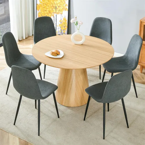 Vista 38 de Mesa de comedor redonda para mesa de comedor de 4/6, 45 pulgadas, mesa de cocina pequeña con pedestal estable, mesa de comedor moderna para cocina