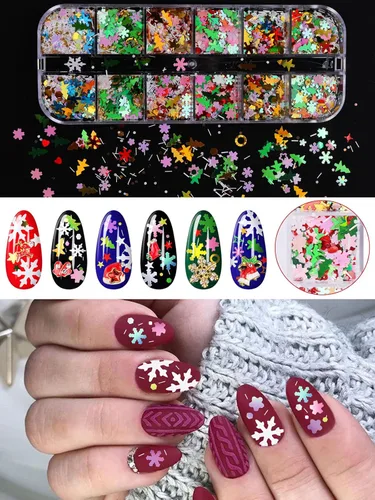 Vista 3 de EBANKU Lentejuelas de uñas de Navidad - Formas mixtas Láser Copos de nieve con purpurina Diseños de Navidad Coloridos 3D Nail Flakes