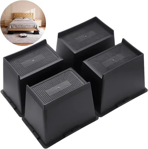Vista 2 de OMISTAR 4 Pcs Bed Risers, 6 Inch Tall Heavy Duty Furniture Risers with L-Edge Design, Trapezoidal Anti-Slip Support Blocks, Plastic Square Elevator