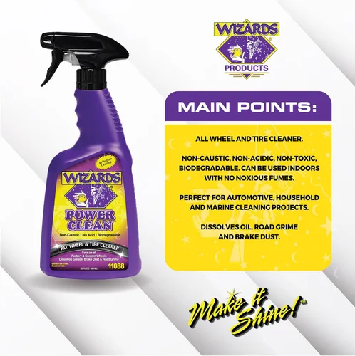 Vista 4 de Wizards Power Clean - Limpiador de ruedas y neumáticos, no cáustico y sin ácido, biodegradable para interiores de automóviles, seguro en todo tipo
