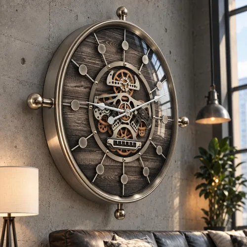 Vista 2 de Reloj de pared con engranaje móvil real de 27 pulgadas, línea Luxemburgo (negro y plata, 27 pulgadas)