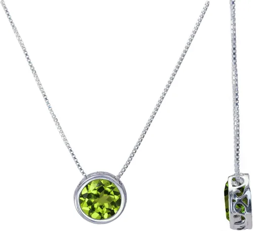 Vista 12 de Silver Slider Solitaire Necklace, 16" or 18" Box Chain; Handmade Birthstone Pendant with Emerald, Sapphire, Garnet, and More Gemstones for women by