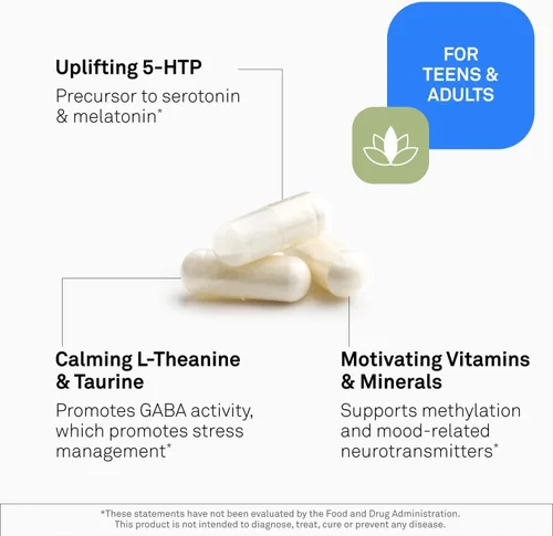 Vista 3 de NeuroScience TravaCor - Complejo de apoyo para el estado de ánimo y la calma con 5-HTP y L-teanina, serotonina y suplemento neurotransmisor GABA