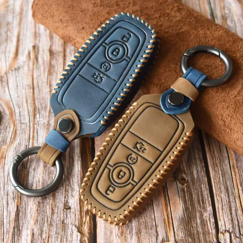 Vista 7 de SANRILY Funda inteligente de 4 botones para Ford Mondeo Fusion Mustang Expedition Keyless Entry Remote Key Holder Full Protection Leather Key Fob