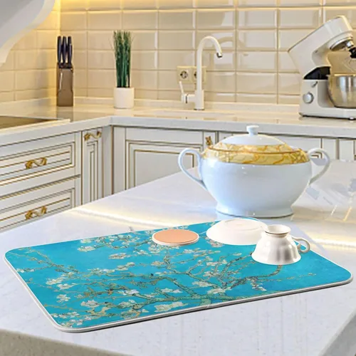 Vista 7 de Tapete grande de secado de platos para encimera de cocina, secadora absorbente, almohadilla de cocina resistente al calor, almohadilla para platos