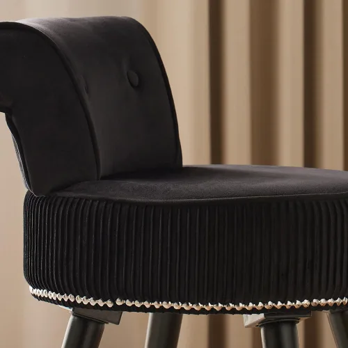 Vista 6 de Silla de tocador de terciopelo negro con respaldo pequeño, taburete de maquillaje, sillas acentuadas con botones sin ruedas, taburete de tocador