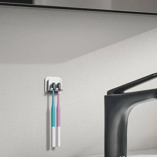 Vista 4 de 2 PCS Soportes Autoadhesivos para Cepillos de Dientes Montados en la Pared, Gancho para Cepillos de Dientes Resistente al Agua, 2 en 1 con Colgador