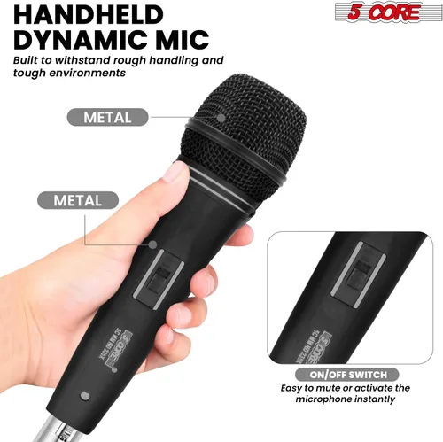 Vista 9 de 5 CORE Micrófono vocal dinámico profesional, micrófono de mano unidireccional de neodimio cardioide para cantar + cable desmontable de 16 pies +