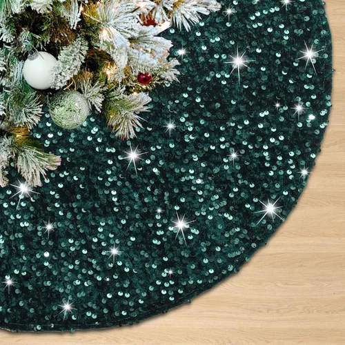 Mini Falda de Árbol de Lentejuelas de 24 Pulgadas Verde Esmeralda Faldas para Árbol de Navidad Tapetes de Terciopelo para Árbol de Navidad Falda de