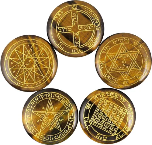 Vista 8 de Rockcloud Juego de runas de brujas de cristal curativo Lapislázuli, símbolo gitano, piedras de chakra, piedra de palma, equilibrio de reiki, 10