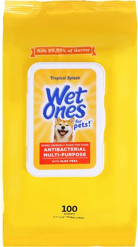 Vista 10 de Wet Ones Toallitas multiusos para mascotas para perros, con aloe vera, antibacterianas, mata gérmenes, aroma tropical salpicadura, paquete de 3, 100