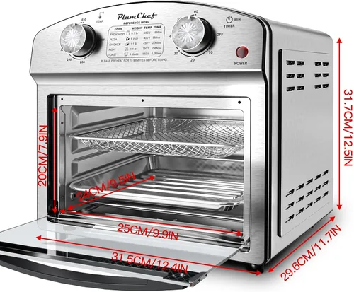 Vista 2 de PlumChef - Horno tostador de convección con freidora de aire de 13 cuartos de galón, 4 rebanadas, con menú de referencia, 1500 W, multifunción 7